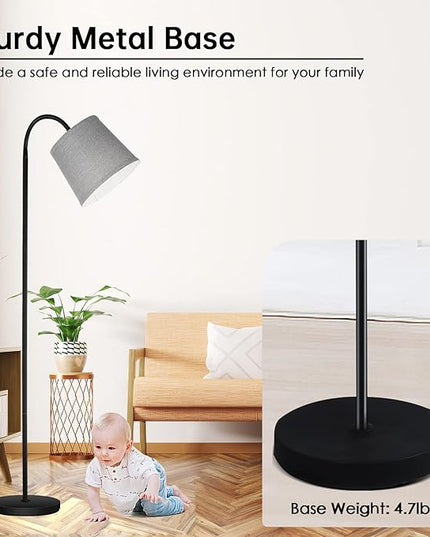 LED Floor Lamp, Standing Lamp for Living Room with Linen Lamp Shade,Adjustable Gooseneck Modern Reading Light,Floor Lamps for Bedroom,Office,Farmhouse,12W LED Bulb Included - LeafyLoom
