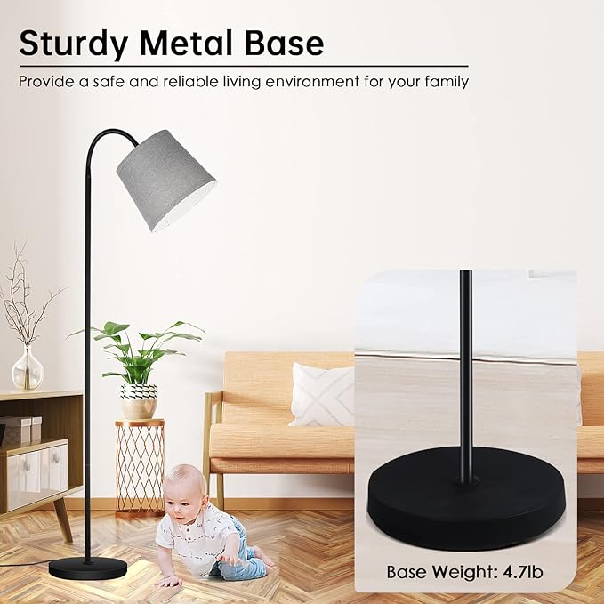 LED Floor Lamp, Standing Lamp for Living Room with Linen Lamp Shade,Adjustable Gooseneck Modern Reading Light,Floor Lamps for Bedroom,Office,Farmhouse,12W LED Bulb Included - LeafyLoom