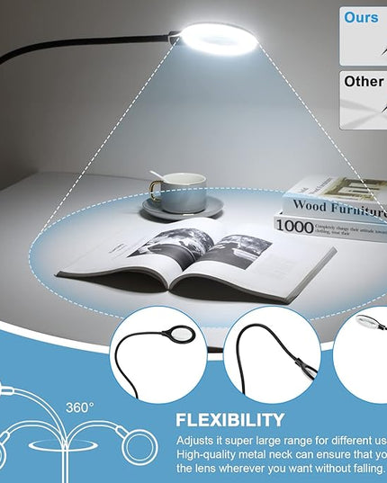 26" Gooseneck Magnifying Lamp with Clamp, 5 Color Modes Stepless Dimmable LED Desk Light with Magnifying Glass, 8X Real Glass Lighted Magnifier Hands Free for Painting Close Work Craft Hobby - LeafyLoom