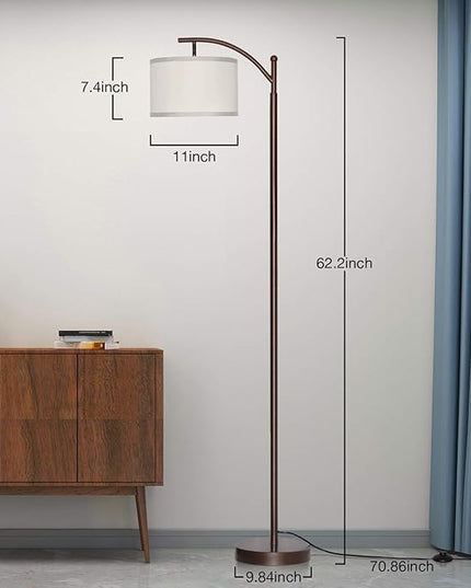 Dimmable Floor Lamp,Standing Lamp with Dimmer Brown Tall Pole Lamp with Adjustable Lamp Head Modern Floor Lamp with Hanging Shade Reading Floor Light for Living Room Bedroom 8W Bulb Included - LeafyLoom