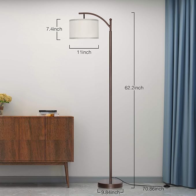 Dimmable Floor Lamp,Standing Lamp with Dimmer Brown Tall Pole Lamp with Adjustable Lamp Head Modern Floor Lamp with Hanging Shade Reading Floor Light for Living Room Bedroom 8W Bulb Included - LeafyLoom