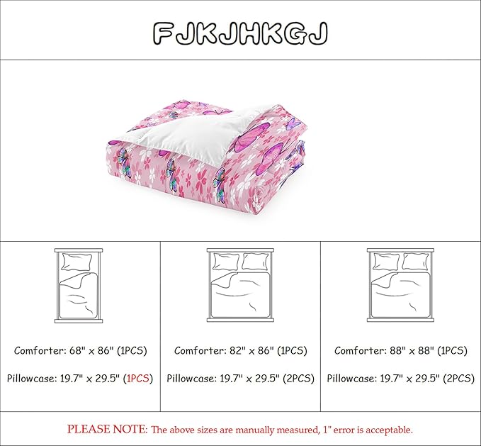 Kids Butterfly Comforter Set - Butterfly Queen Bedding Set Pink Butterflies Prints Bedding Set for Girls Room Cute Princess Bedding Set for All Season Butterfly Bed Set, 1 Comforter + 2 Pillowcases - LeafyLoom