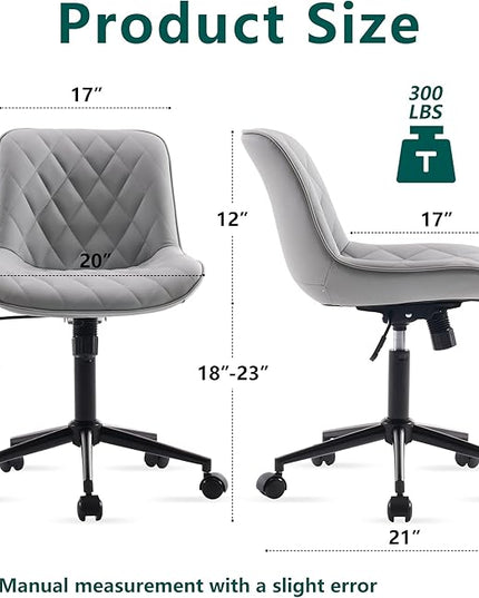 YOUNUOKE Comfortable Desk Chair, Home Office Chairs with Wheels, Armless Samll Comfy Vanity Chairs, PU Leather Computer Task Work Desk Chairs, Gery - LeafyLoom