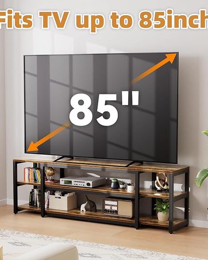 Aquzee Large TV Stand for up to 85 Inch TVs, Under TV Console Table with 3-Tier Shelves, Industrial Retro TV Cabinet and Entertainment Center for Living Room, Bedroom, Gaming Room - LeafyLoom