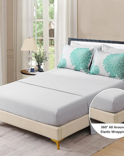 Yiran Grey Aqua Floral King Comforter Set Bed in a Bag Soft Microfiber Comforter Bedding Set 103"×90",7 Pieces (1 Comforter,2 Pillowcases,2 Pillow Shams,1 Flat Sheet,1 Fitted Sheet) - LeafyLoom