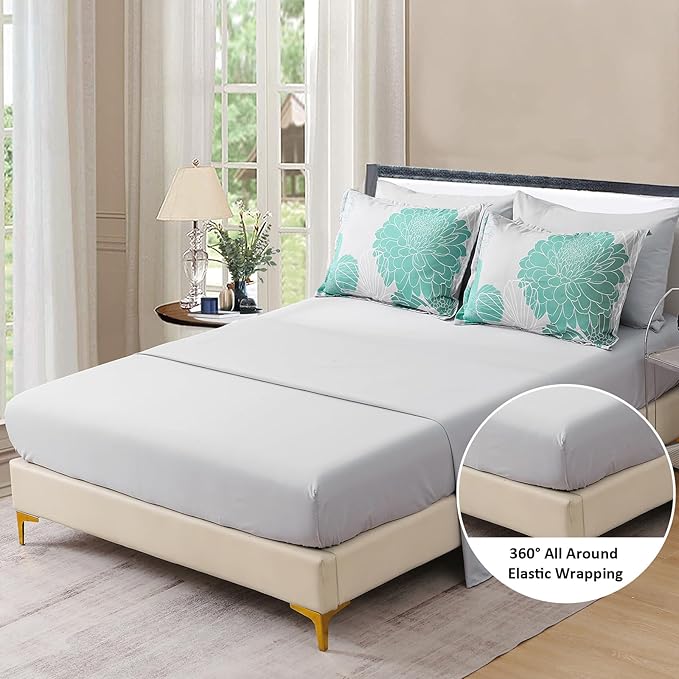 Yiran Grey Aqua Floral King Comforter Set Bed in a Bag Soft Microfiber Comforter Bedding Set 103"×90",7 Pieces (1 Comforter,2 Pillowcases,2 Pillow Shams,1 Flat Sheet,1 Fitted Sheet) - LeafyLoom