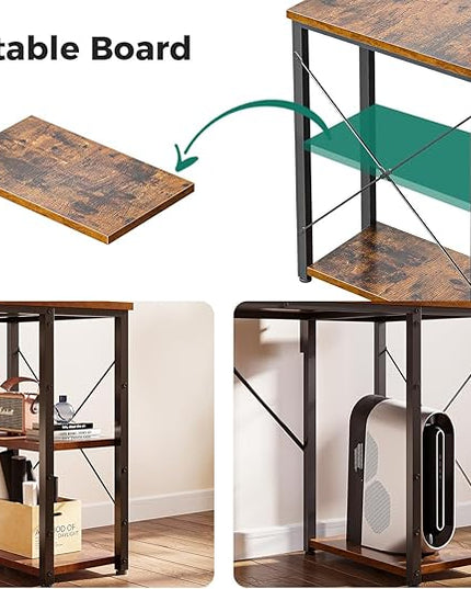 KKL 40 inch Small Computer Desk with Adjustable Monitor Stand, Home Office Desk & Workstation with Storage Shelves, Reversible Work Writing Study Table for Bedroom, Rustic Brown - LeafyLoom