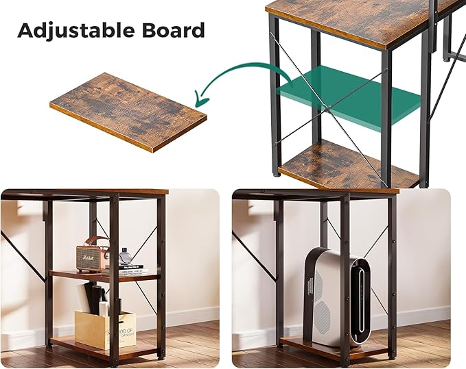 KKL 40 inch Small Computer Desk with Adjustable Monitor Stand, Home Office Desk & Workstation with Storage Shelves, Reversible Work Writing Study Table for Bedroom, Rustic Brown - LeafyLoom