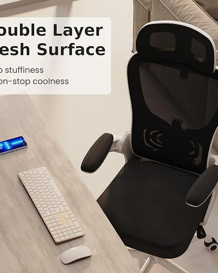 Ergonomic Office Chair, High Back Home Desk Chair with Adjustable Lumbar Support and Headrest, Breathable Mesh Swivel Task Chair, White Executive Computer Chair, 1 Pack - LeafyLoom
