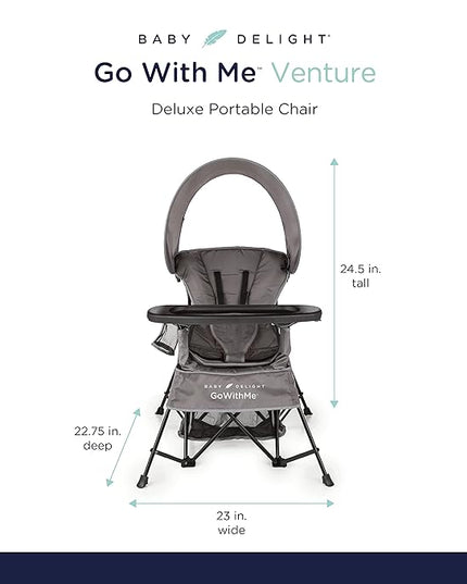 Baby Delight Go with Me Venture Portable Chair | Indoor and Outdoor | Sun Canopy | 3 Child Growth Stages | Grey - LeafyLoom