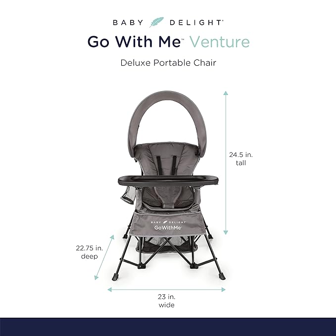 Baby Delight Go with Me Venture Portable Chair | Indoor and Outdoor | Sun Canopy | 3 Child Growth Stages | Grey - LeafyLoom