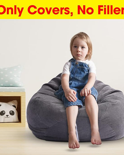 2 Pcs Bean Bag Cover Stuffed Animal Storage Bean Bag Chair Cover Soft Corduroy Stuffed Animal Bean Bag Storage for Kids Adults Indoor Bedroom Organizing Plush Toys(Dark Grey, 150L) - LeafyLoom