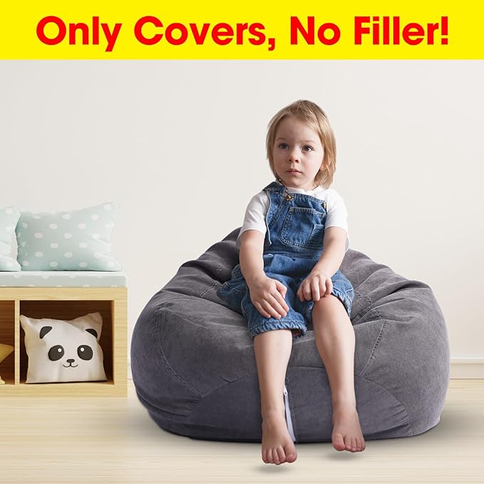 2 Pcs Bean Bag Cover Stuffed Animal Storage Bean Bag Chair Cover Soft Corduroy Stuffed Animal Bean Bag Storage for Kids Adults Indoor Bedroom Organizing Plush Toys(Dark Grey, 150L) - LeafyLoom