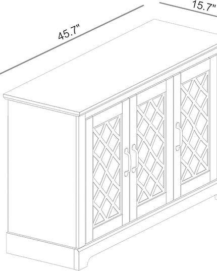 Galano Millicent 3 Door Sideboard with Acrylic Mirrors, Kitchen Buffet Cabinet, Farmhouse Coffee Bar Display Cabinet for Home Kitchen, Living Room, Dining Room and Hallway, Ivory - LeafyLoom