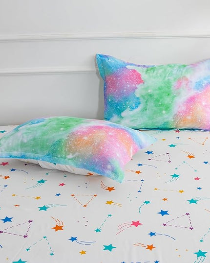 A Nice Night Galaxy Bedding Sets Outer Space Comforter 3D Printed Space Quilt Set Twin Size Glitter Pink Green Color,for Children Boy Girl Teen Kids - LeafyLoom