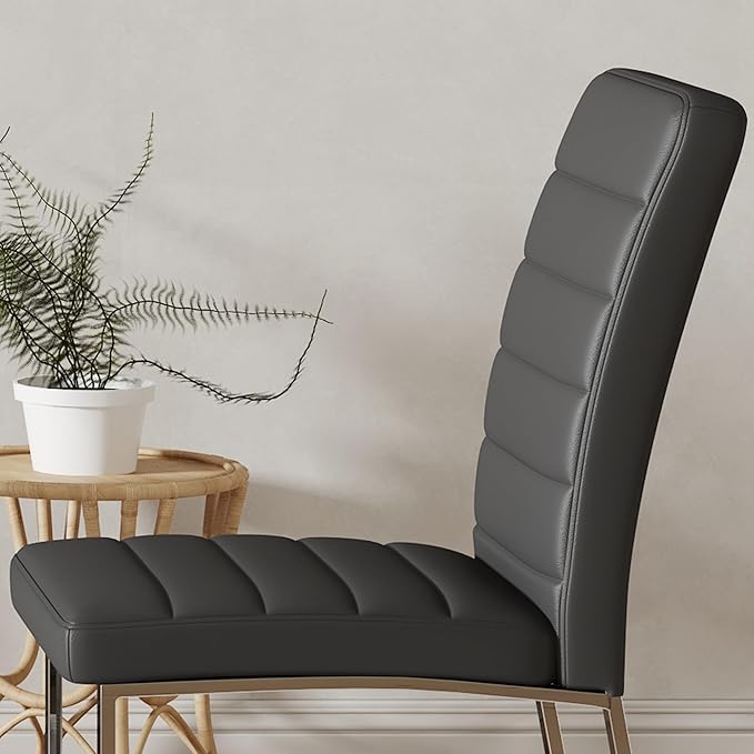 NicBex Dining Chairs Set of 2 Modern Faux Leather High Back Dining Room Kitchen Chairs with Silver Metal Legs,Chairs for Dining Room, Kitchen,Living Room, and Restaurants,Black - LeafyLoom