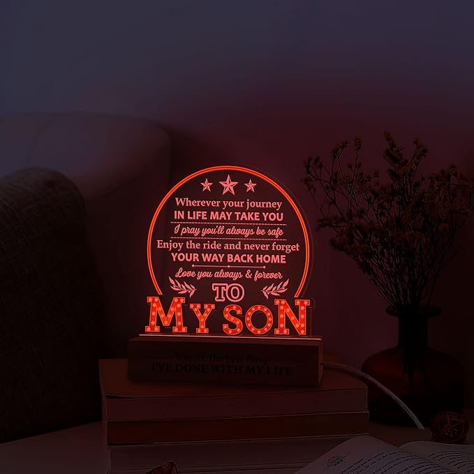 ARTSYWIX 3D Illusion Lamp with Wooden Base, Acrylic Night Light - USB Powered, Personalized Gift for Son, Birthday, Graduation, Decorative Tabletop Lamp - LeafyLoom