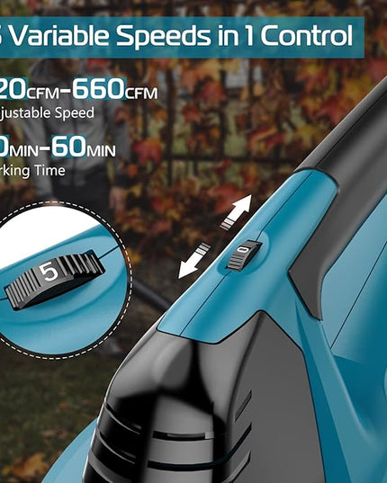 Leaf Blower Cordless with Battery and Charger, 21V Brushless 8000mAh 5 Speeds Adjustable Cordless Battery Powered Blower for Lawn Care, Electric Leaf Blower Cordless with 2 Batteries Cordless Blower - LeafyLoom