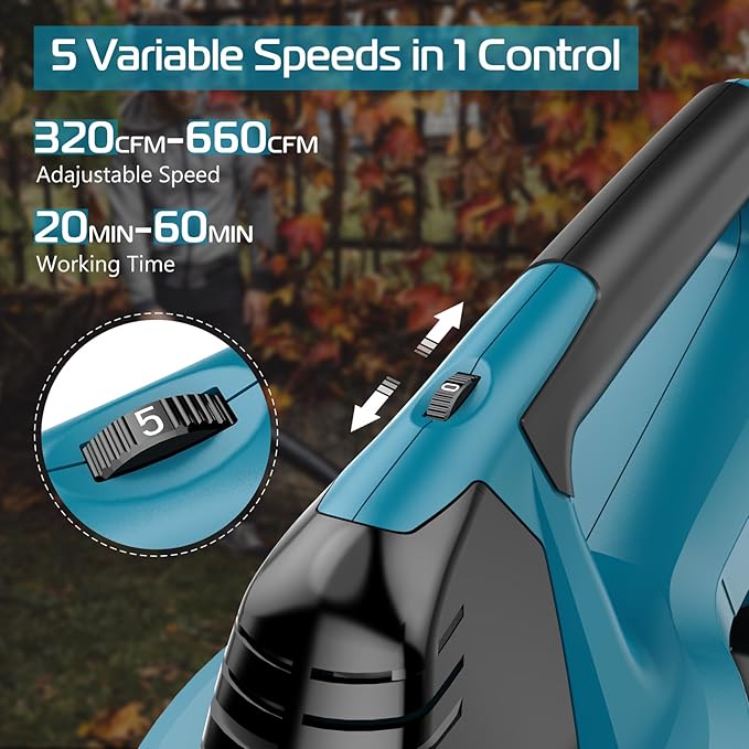 Leaf Blower Cordless with Battery and Charger, 21V Brushless 8000mAh 5 Speeds Adjustable Cordless Battery Powered Blower for Lawn Care, Electric Leaf Blower Cordless with 2 Batteries Cordless Blower - LeafyLoom