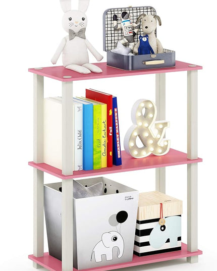 Furinno Turn-S-Tube 3-Tier Compact Multipurpose Shelf Display Rack with Square Tube, Pink/White - LeafyLoom