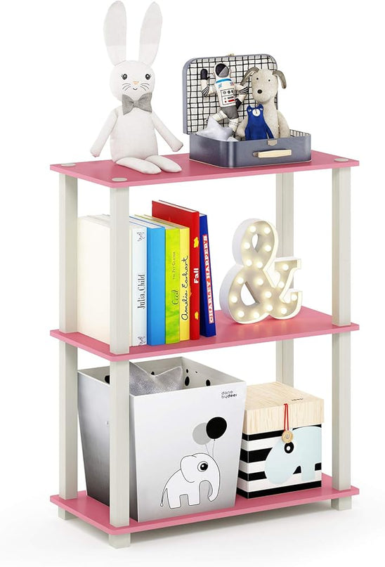 Furinno Turn-S-Tube 3-Tier Compact Multipurpose Shelf Display Rack with Square Tube, Pink/White - LeafyLoom