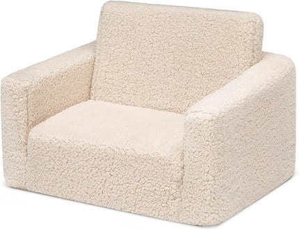 Delta Children Cozee Flip-Out Sherpa 2-in-1 Convertible Chair to Lounger for Kids, Cream - LeafyLoom