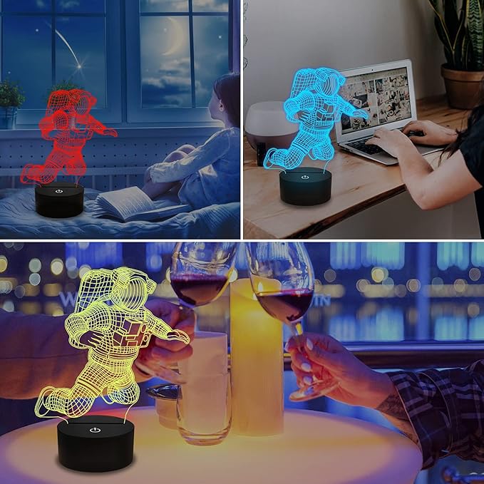 FULLOSUN Spaceman 3D Night Light, Astronaut Rocket Optical Illusion Lamp Birthday Gift Idea for Outer Space Fan Xmas, Living Room Decor Night Light with 7 Colors Changing - LeafyLoom