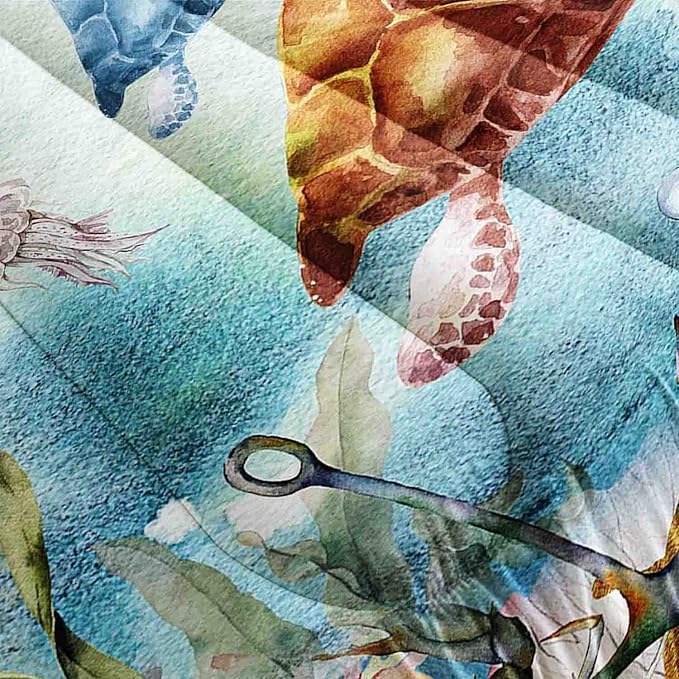 Datura home Sea Turtle Bedding Comforter Set for Boys Girls Teens Children Adults,Watercolor Sea Creatures Blue Ocean Theme Bedding Set with 1 Comforter and 2 Pillowcases(Turtle Twin) Blue Turtle - LeafyLoom
