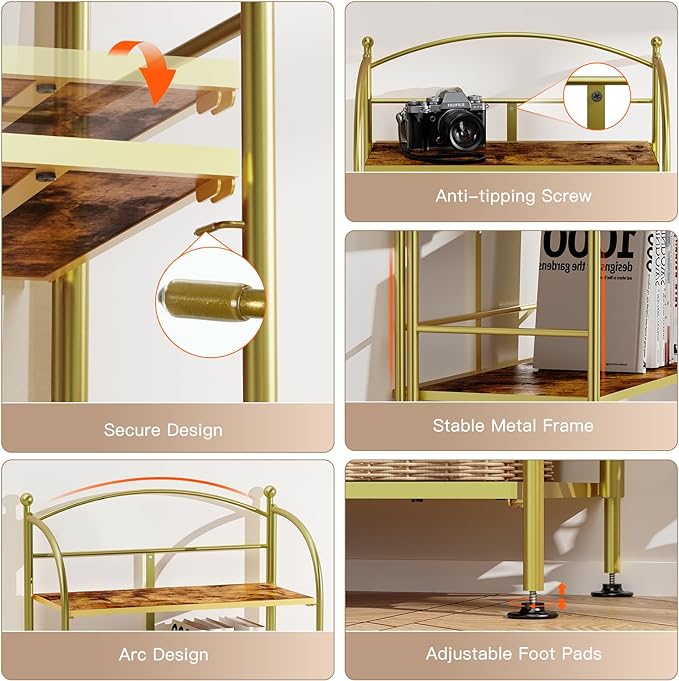 FRAPOW Folding Bookshelf No Assembly, 5 Tier Shelf Gold Collapsible Bookcase, Arched Metal Display Tall Book Shelf with Storage Shelves for Bedroom, Living Room, Home Office, Dorm - LeafyLoom