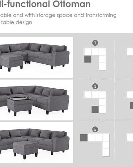 Sectional Sofa Bed Set-Freely Combinable Modular Couch with Ottoman, Upholstered Sleeper Loveseat for Living Room, Office, Apartment - LeafyLoom