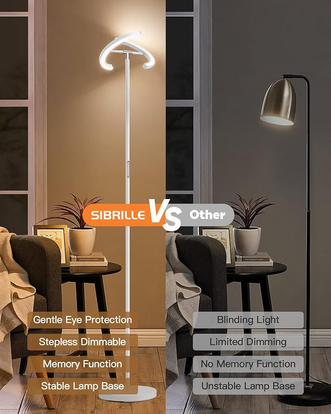 White Floor Lamp, Modern Stepless Dimmable Standing Lamp 3000-6000K, 20W LED Rotatable Reading Tall Lamp, Touch & Remote Control Uplighter Floor Lamps for Living Room Bedroom Office - LeafyLoom
