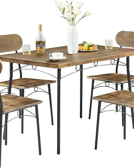 VECELO Dining Table Set for 4, 5 Piece Dinette with Chairs for Kitchen, Breakfast Nook and Small Space, Brown, 43.3" - LeafyLoom