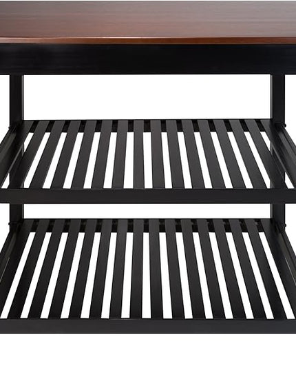 Casual Home Kitchen Island with Solid American Hardwood Top, Walnut&black - LeafyLoom