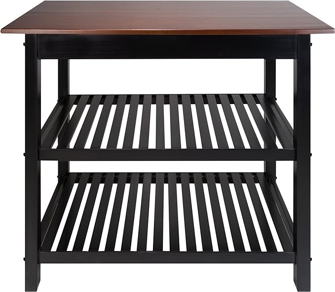 Casual Home Kitchen Island with Solid American Hardwood Top, Walnut&black - LeafyLoom