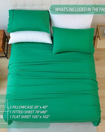 Whitney Home Textile King Sheet Set - 4 Piece Luxury Cooling Bed Sheets for King Size Bed, Silky Soft Sheets 16" Deep Pocket, Hotel Bedding Sheets and Pillowcases, Wrinkle Free Oeko-Tex Sheets - LeafyLoom