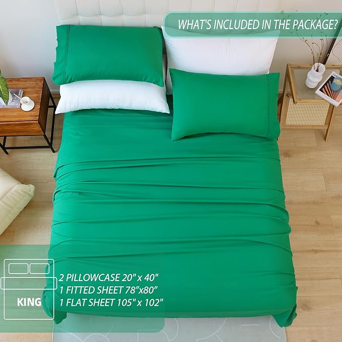 Whitney Home Textile King Sheet Set - 4 Piece Luxury Cooling Bed Sheets for King Size Bed, Silky Soft Sheets 16" Deep Pocket, Hotel Bedding Sheets and Pillowcases, Wrinkle Free Oeko-Tex Sheets - LeafyLoom