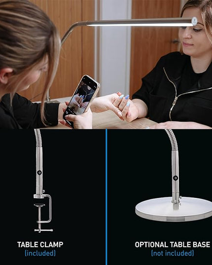 Daylight Company, LLC U35108 Slimline 3 Table Lamp-LED-80 CRI-Eye Care-4 Brightness Levels, 3,000 LUX at 30 cm, 1,065 LUMENS-4 Step DIMMER Mode, Brushed Steel, 25.6 x 30 x .8 - LeafyLoom