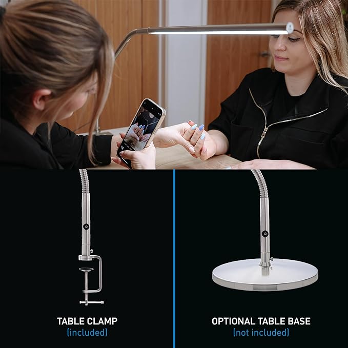Daylight Company, LLC U35108 Slimline 3 Table Lamp-LED-80 CRI-Eye Care-4 Brightness Levels, 3,000 LUX at 30 cm, 1,065 LUMENS-4 Step DIMMER Mode, Brushed Steel, 25.6 x 30 x .8 - LeafyLoom