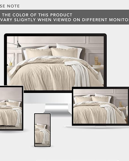 Beige Comforter Set Queen Size - Taupe Soft Luxury Chambray Printed, All Season Lightweight Breathable Bedding Set, 3 Pieces Including 1 Comforter and 2 Pillow Shams - LeafyLoom