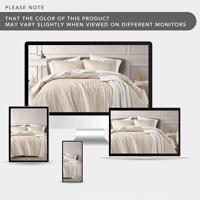 Beige Comforter Set Queen Size - Taupe Soft Luxury Chambray Printed, All Season Lightweight Breathable Bedding Set, 3 Pieces Including 1 Comforter and 2 Pillow Shams - LeafyLoom