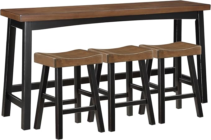 Lexicon Bar Table Set for 3, Small Kitchen table set Kitchen Island Table with 3 Saddle Bar Stools, 4 Piece Dining Table Set for Breakfast Nook, Living Room, Apartment, Counter Height, Black/Brown - LeafyLoom