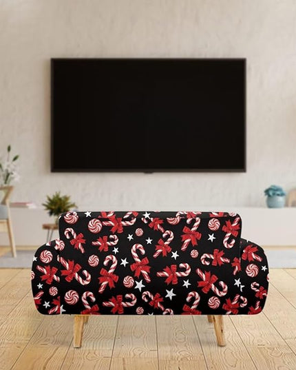 FKELYI Christmas Easy Going Stretch Sofa Slipcover Candy Cane Sofa Couch Cover Non-Slip Sofa Slipcovers Washable Furniture Protector L FKELYI