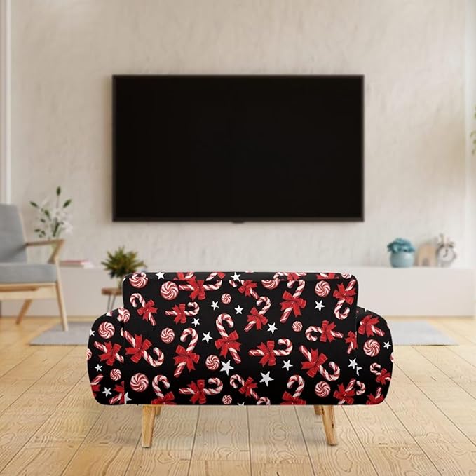 FKELYI Christmas Easy Going Stretch Sofa Slipcover Candy Cane Sofa Couch Cover Non-Slip Sofa Slipcovers Washable Furniture Protector L FKELYI