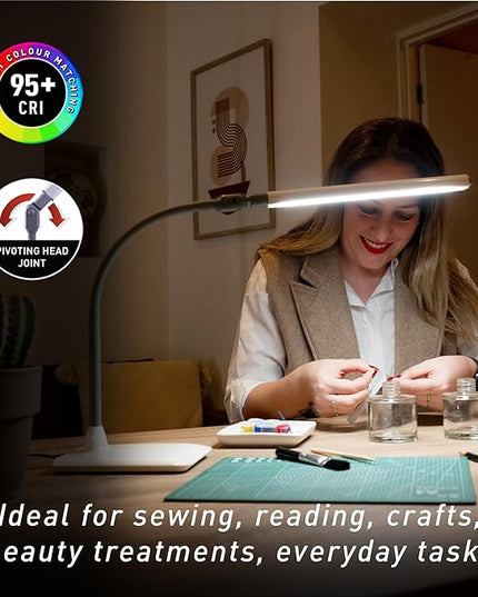 Daylight Company Uno Pro Table Lamp, Standing Lamp for Living Room, Bedroom, Salon, Office, Touch Control, Flexible Arm, Sleek Design, Multipurpose - LeafyLoom