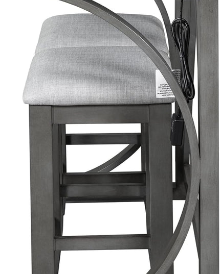 Voohek 3 Piece Counter Height Dining Set, Sofa Table with 2 Stools and USB Port for Bar, Console, Kitchen, Living Room, Apartment, Office, Small Places, Gray - LeafyLoom