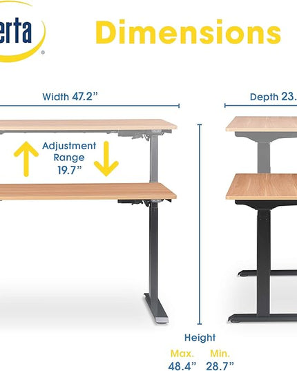 Serta Creativity Electric Height Adjustable Desk, 47" Inch Wood Desktop Sit Stand Table for Office, Work from Home Furniture, Easy to Assemble, Light Brown - LeafyLoom