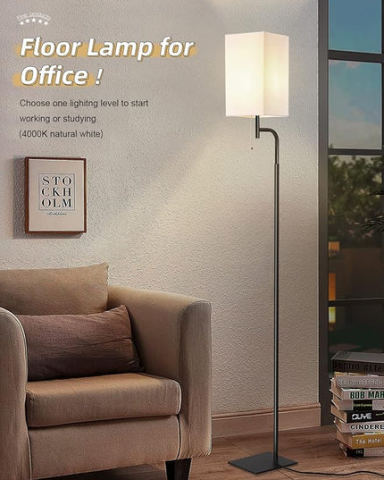 Floor Lamps for Living Room, 3 Color Temperatures Tall Lamp, Modern Standing Lamp for Bedroom, Square Linen Shade, Minimalist Pole Lamp for Office Kids Room Working Reading - LeafyLoom