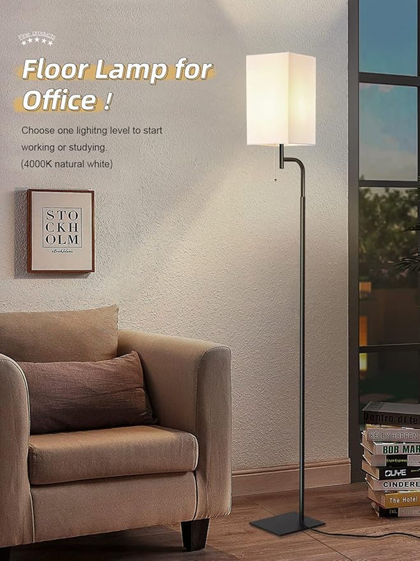Floor Lamps for Living Room, 3 Color Temperatures Tall Lamp, Modern Standing Lamp for Bedroom, Square Linen Shade, Minimalist Pole Lamp for Office Kids Room Working Reading - LeafyLoom