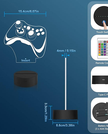 Attivolife Gamepad 3D Lamp, Hologram Illusion Controller Night Light for Kid, 16 Colors Changing & Remote Dimmer Control, Cool Boy Girl Video Gaming Room Accessories as Xmas Birthday Gift for Teen - LeafyLoom