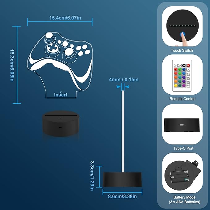 Attivolife Gamepad 3D Lamp, Hologram Illusion Controller Night Light for Kid, 16 Colors Changing & Remote Dimmer Control, Cool Boy Girl Video Gaming Room Accessories as Xmas Birthday Gift for Teen - LeafyLoom